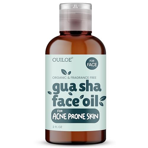 Gua Sha Oil for Acne Prone Skin - Face Oil for Gua Sha Lymphatic Anti Aging Massage - Non Comedogenic, Fragrance Free, Natural, Non Greasy & Lightweight - Use with Gua Sha Facial Tools, 2oz