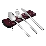 Cand Reusable Silverware Set, Travel Camping Cutlery Set with A Wine Red Nylon Case