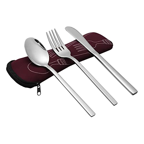 Cand Reusable Silverware Set, Travel Camping Cutlery Set With A Wine Red Nylon Case #TOP10
