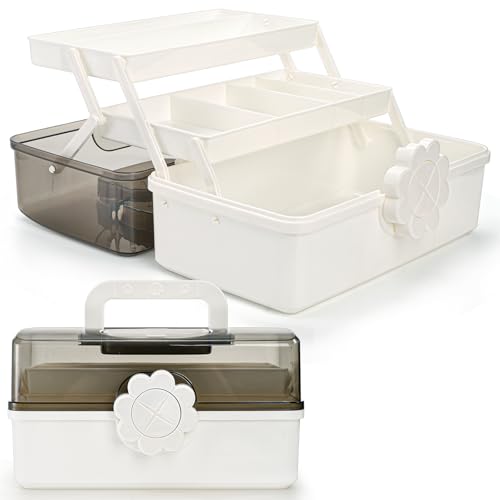 Image of ZOOFOX Three-Layer Plastic Dividing Storage Box, Folding Tool Box Organizer with 2 Trays, Multipurpose Home Utility Case for Medicine, Sewing, Hair Accessories and Cosmetic