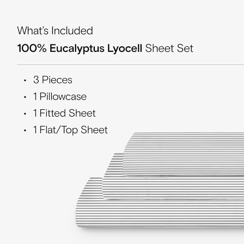 Sijo AiryWeight Tencel Sheet Set, 100% Lyocell Derived from Eucalyptus, Buttery Soft, Architectural Digest 2022 Best Cooling Sheets Winner - 3pc - 1 Pillowcase 1 Fitted 1 Top (Stripe, Twin XL)