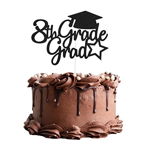 8th Grade Grad Cake Topper, 8th Grade Graduation Decorations 2024, GD8DG Boy Girl Kids Eight Grade Graduation Party Decorations 2024 (Black)