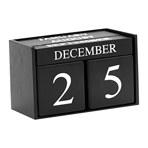 MICKYU Wooden Blocks Calendar - Large Perpetual Calendar Month Date Display - Desk Accessories Office Farmhouse Decor (Black)