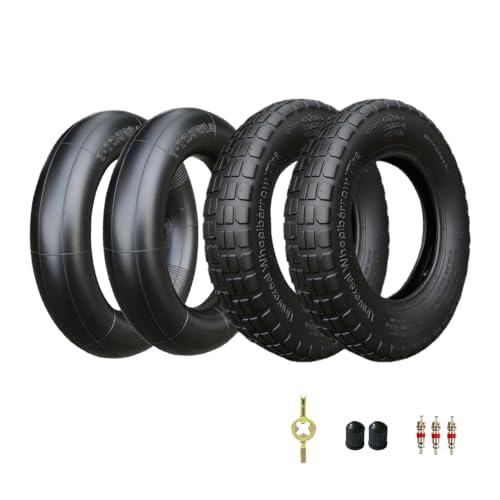 2-Set 14x3.50-8 Tire and Inner Tube Set - 4PR 14.25 Inflated Diameter and 3.34 Width TR13 Straight Valve Stem for Wheelbarrow Hand Truck Garden Cart Utility Cart Lawn Mower Generator Load 300LBS