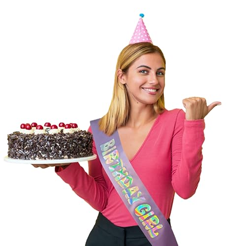 Light Purple Iridescent "Birthday Girl" Sash – One‑Size Satin Ribbon for Women’s Celebrations3