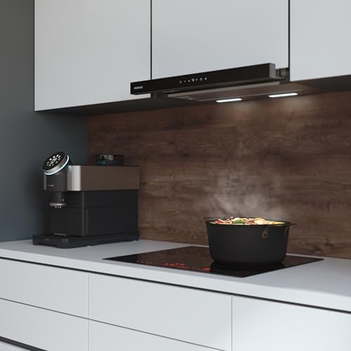 Cecotec Flux TLT 605500 Glass Black A++ Telescopic Extractor Hood 60 cm 70 W Motor, Low Consumption, White Glass Front, Power 550m³/h, Touch and Gesture Control, Carbon Filter
