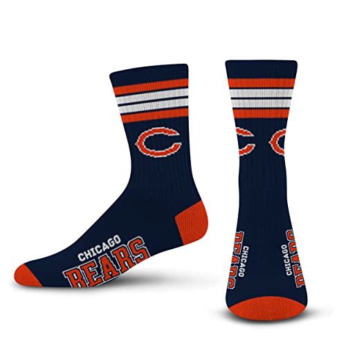 For Bare Feet NFL 4 Stripe Deuce Crew Sock, Chicago Bears, Medium