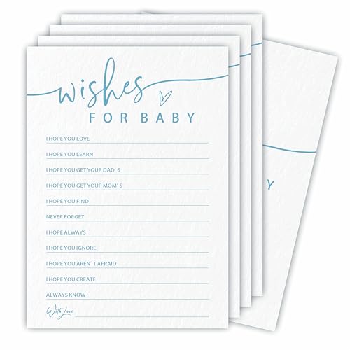Ketsord Wishes for Baby Game Set for Baby Shower - Minimalism White & Blue - 30 Double-Sided Fill in...