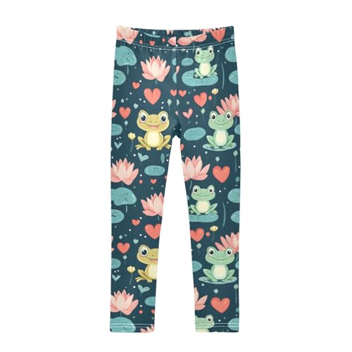 Wusikd Cute Frogs Lotus Girls' Leggings Toddler Doodles Flowers Hearts Kids Yoga Pants Dance Active Tights 4T