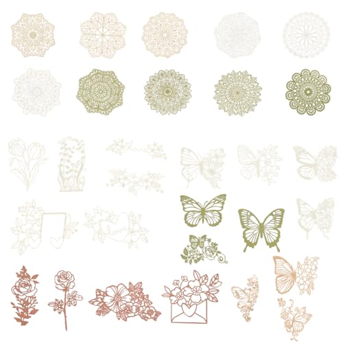 GORGECRAFT 30pz Papel de Encaje Decorativo de 3 Estilos Estilo Vintage con Diseño Floral Rosa Y Mariposa Redondo Bohemio para Álbumes de Recortes Diarios Planificadores Álbumes Decoupage Tarjetas