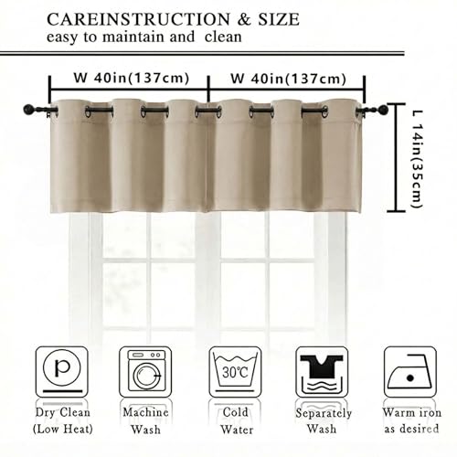 Image of Simplebrand Biscotti Beige Window Valance for Kitchen 14 Inches Long 2 Panels Set, Room Darkening Valance Curtains for Living Room, Short Privacy Kitchen Curtains for Bedroom Kids Room, 40Wx14L