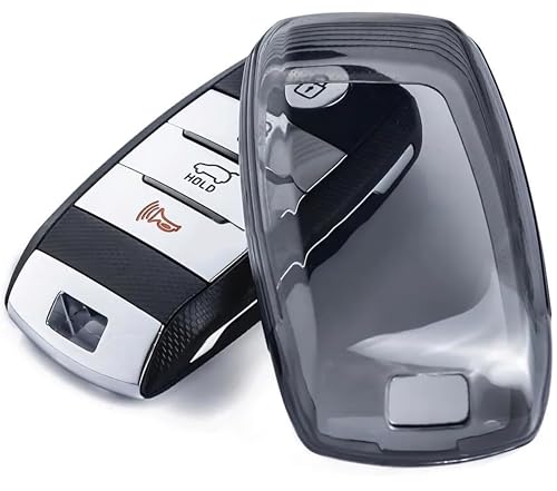 Image of TPU Car Key Cover Compatible with Kia Seltos, Sonet, Carens | 4 Button Smart Key | Push Button Start | Transparent Black Key Shell