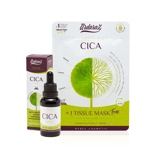 Konzentriertes Gesichtsserum + Maske, Spendet Feuchtigkeit, Repariert und Regeneriert mit CICA - Centella asiatica. 30 ml pure beruhigende Wirkung - Ardaraz Cover