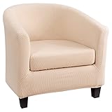 SearchI Stretch Club Chair Slipcover 2 Piece, Soft Removable Printed Tub Chair Slipcover, Non Slip Barrel Chair Slipcovers, Club Chair Cover for Living Room (Beige Jacquard)