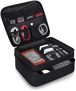 Cable Organiser Bag-Super Large 3 Layer Electronic Travel Organiser with Shockproof Pokect, Organiser for Chargers&Cords with DIY Storage Area, Travel Bag for Electronic Accessories(Black)