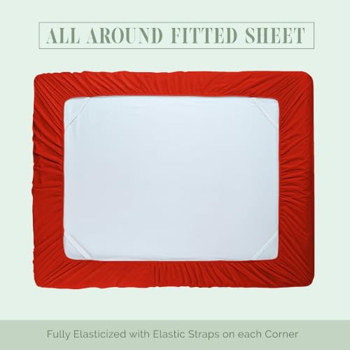 Image of Elegant Comfort Luxury 1500 Premium Hotel Quality Microfiber 4-Piece Sheet Set - Soft, All Around Elastic 18-24 Inches Deep Fitted Sheet - Extra Deep Pocket Sheets, Queen, Red