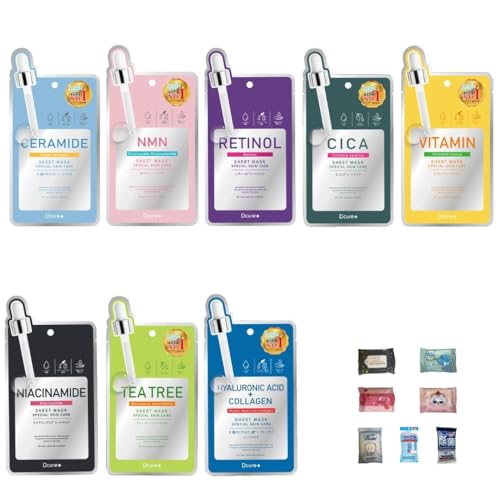 【Dcure+ シートマスク】お試し8パックアソートセット+おまけ付 Dcureフェイスシートマスク 8種類のスペシャルスキンケア 韓国