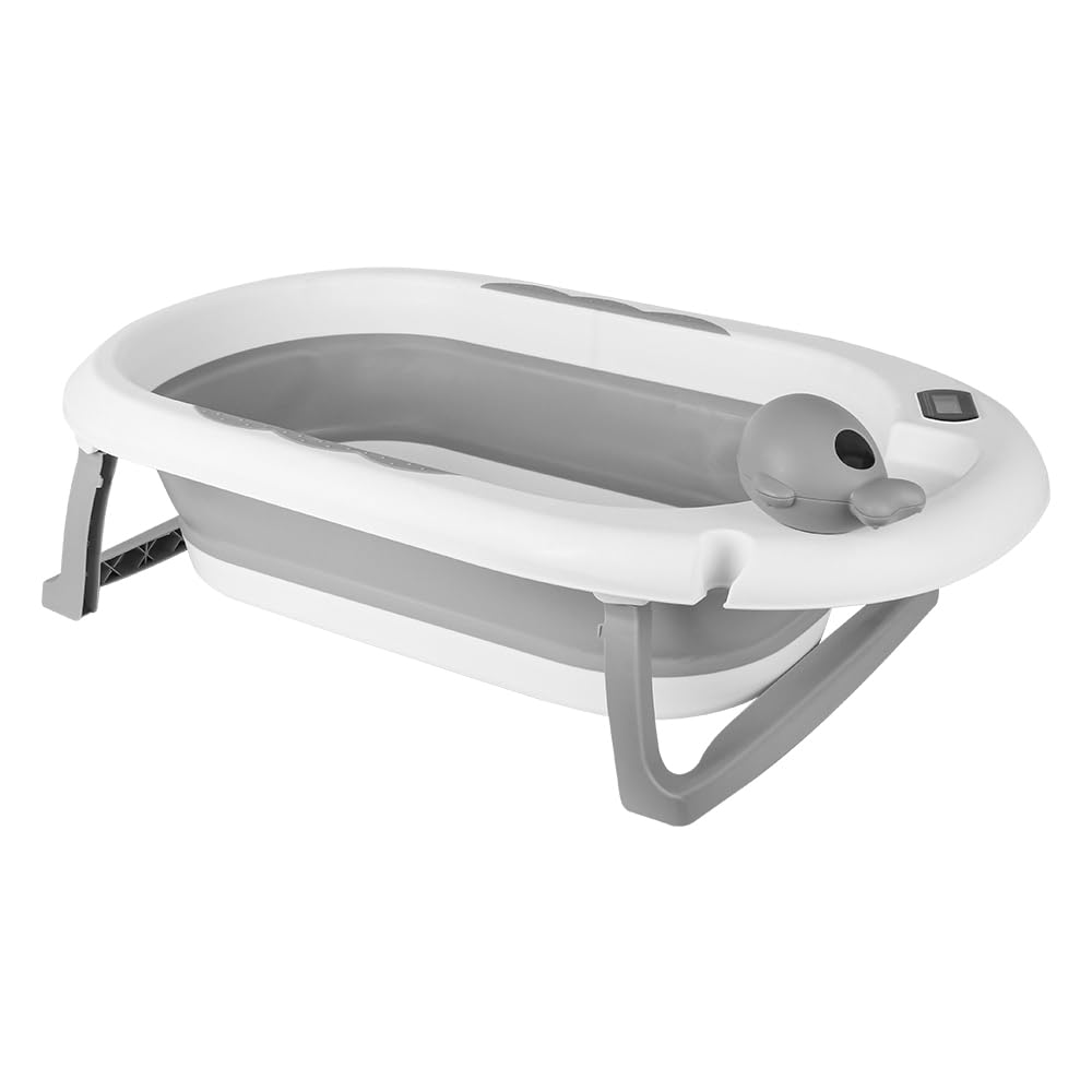 Bañera para bebés con soporte ergonómico para bebés con soporte de cierre compacto, organizador para padres, hasta 10 kg, Style 5, 81,5 x 48 x 21 cm, gris