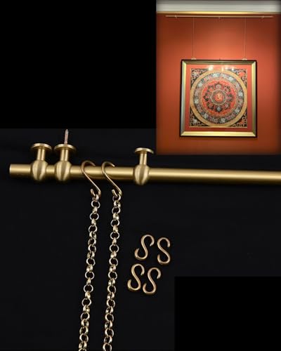 Image of Wall Mounted Picture Hanging System Antique Brass Metal, Display Children Kid's Artwork Frame Bar, Gallery Museum Church Art Hanging Bracket Kit(70.8inch /5.9ft)