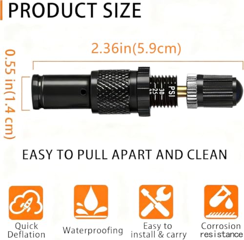 Image of SUVCARMPING Adjustable Auto-Stop Tire Deflator Valve Kit (10-30 PSI) 4 PCS Screw-on Tyre Air Down Tool for Offroad 4x4, Black | Screw-on Tyre Air Down Tool for Offroad 4x4
