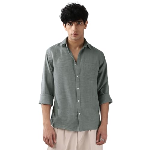Image of Urbano Fashion Men's Linen Blend Full Sleeve Relaxed Fit Casual Solid Shirt