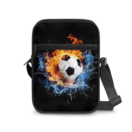 JUDENTIDOS Bolso bandolera pequeño para niños y niñas, bolso organizador de viaje, Balón de fútbol de fuego y agua, Talla única JUDENTIDOS Bolso bandolera pequeño para niños y niñas, bolso organizador de viaje, Balón de fútbol de fuego y agua, Talla única
