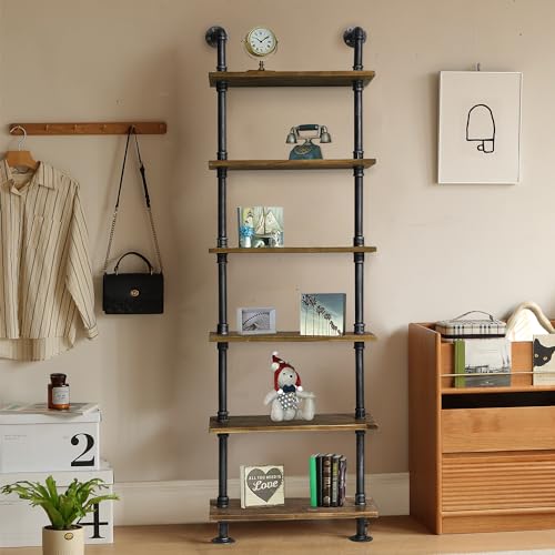 briteman Wall Mounted Wood Storage Ladder Bookshelf, Retro Rustic Industrial