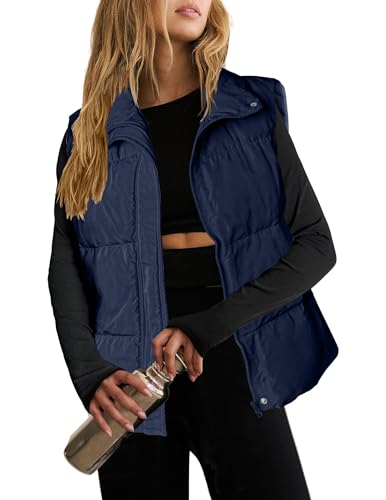 Zeagoo Chaleco para Mujer Invierno Acolchado Sin Mangas Abrigo de Plumas Ligero Casual Chaqueta Otoño Térmico Gilet con Bolsillos con Cremallera Blu navy M