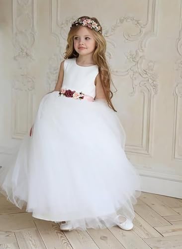 Flower Girl Dresses for Wedding Satin Tulle Princess Pageant Dress with Bow Long A Line Prom Ball Gowns4