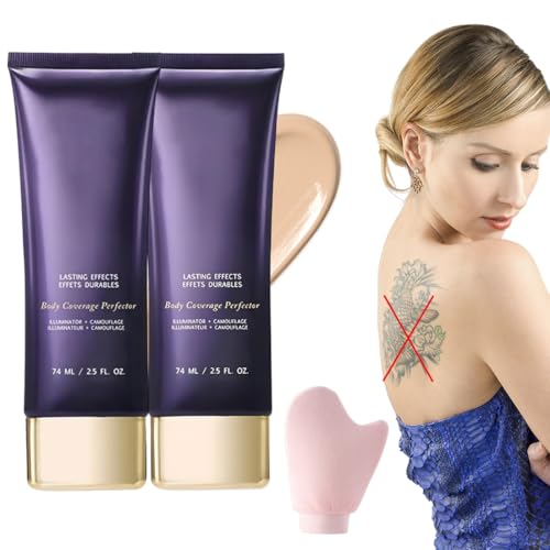 GXGM 74 ml de corrector corporal, 2 unidades, base de maquillaje corporal y para piernas resistente al agua, Incluye 1 guante para aplicar, cubre varices y cicatrices, A