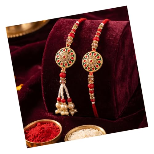 Image of TIED RIBBONS Rakhi for Brother and Bhabhi - Premium Couple Rakhi's Set of 2 with Roli Chawal Tikka - Hanging Lumba Rakhi for Bhaiya Bhabhi - for Rakshabandhan