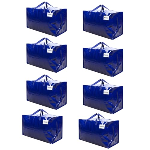 VENO 102 Liter Große Aufbewahrungstasche mit Deckel Strapazierfähige Griffe und Reißverschlüssen für Umzug Kleideraufbewahrung Hausbedarf wasserabweisend (Blau 8er-Pack)