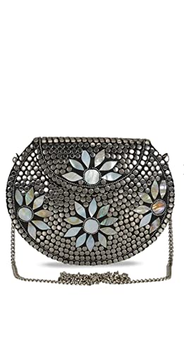 Image of Shakuntala Vintage Clutch - Metal Mosaic Stone & Shell Design Purse - Handmade Women's Handbag
