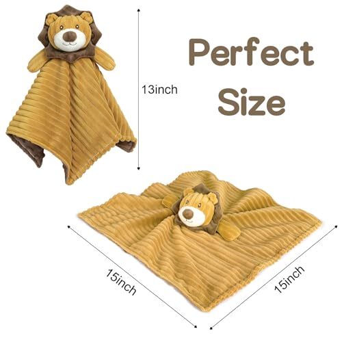 Image of Baby Security Blanket for Boys and Girls Lovey Lion 15 Inch Brown