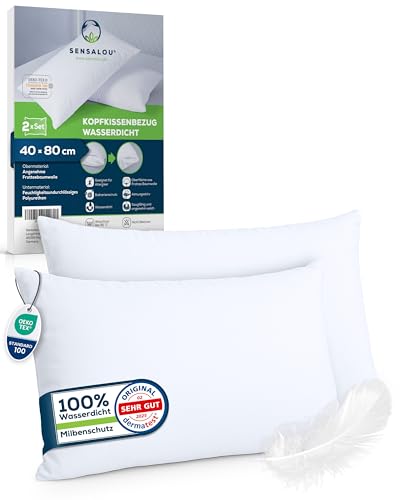 Sensalou Kissenbezug wasserdicht 2er Set in 7 Größen - 40x80 cm Kopfkissenbezug weiß mit Reißverschluss - Allergiker Kopf-Kissen-Hülle milbendicht