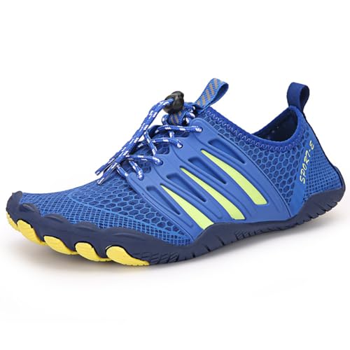Wizeny Zapatos de Playa Hombre Secado Rápido Mode Descalzos Zapatos de natación Escarpines con 7 Orificios de Drenaje,Dark Blue,43 EU