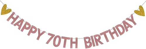 Cartel de feliz cumpleaños 70, pre-encordado, papel de oro rosa con purpurina, decoraciones de fiesta para 70 años, suministros de fiesta de disponible en Yaxa Colombia