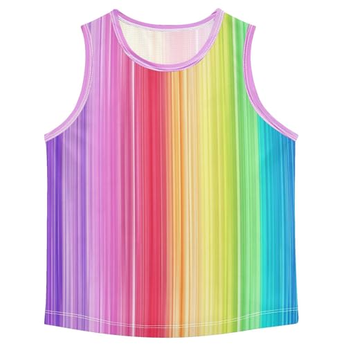 Boys Tank Top Shirts Colored Stripes Rainbow Sleeveless T-Shirts Crew Neck for Kids Clothing Children