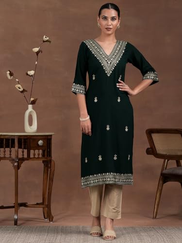 Image of Libas Womens Embroidered Viscose Straight Kurta for Women | Ethnic wear | Bridal Suit | Wedding Dress | Occasion wear