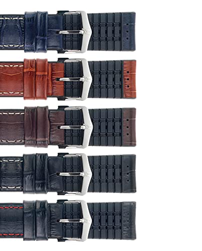 Hirsch George Leather Watch Strap - Golden Brown - L - 24Mm / 22Mm - Shiny Silver Buckle - Embossed Calf Leather - Performance Band #TOP3