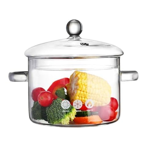 Glass Saucepan - 1.5L/50oz Heat-Resistant Borosilicate Glass Handmade Cookware Set stovetop Pot - Safe for Pasta Noodle, Soup, Milk, Tea (1.4L/47OZ) Cover