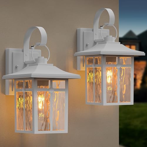 Image of Dusk to Dawn Outdoor Wall Lights, Aluminum, White, 2 Pack