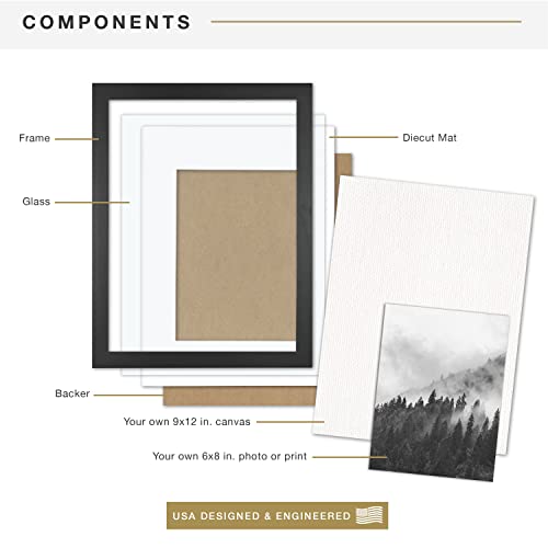 Image of MCS Gallery Wooden Picture Frame for Canvas, Art Boards, Photos and more, Black, 9x12 with 6x8 Mat