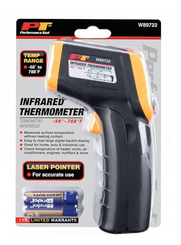 Image of Performance Tool W89722 Non-Contact Digital Laser Infrared Thermometer, Orange and Black With 12:1 Spot Ratio
