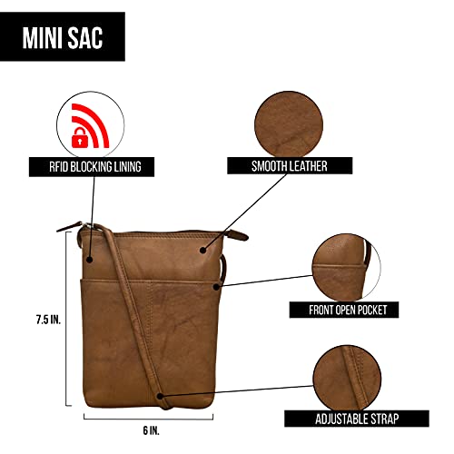 Image of ili New York Leather Mini Sac Crossbody - Genuine Leather Crossbody Bags for Women with RFID Blocking, Adjustable Strap