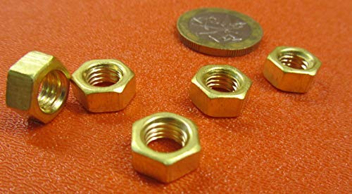 Brass Hex Nuts RH M7 x 1 Thread x 11mm W x 5.5mm H 20 Pcs