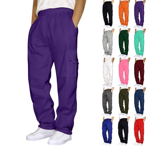 Cargo Sweatpants for Men Big and Tall Loose Fit Casual Workout Running Pants Drawstring Joggers Wide Leg Cargos Purple Heavy Weight Sweatpants Men 4X