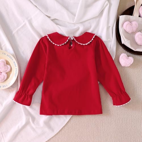 Image of MODNTOGA Kids Girls Basic Shirt Long Sleeve 3 Solid Color Doll Collar Tops Blouse