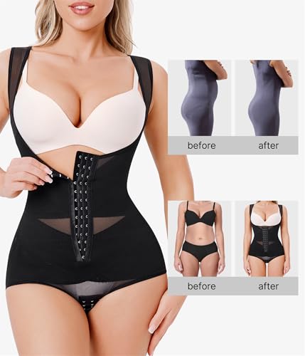 Nebility Women's Shapewear Bodysuit Tummy Control Faja Body Shaper Butt Lifter Open Bust Waist Trainer Compression Bodysuit2