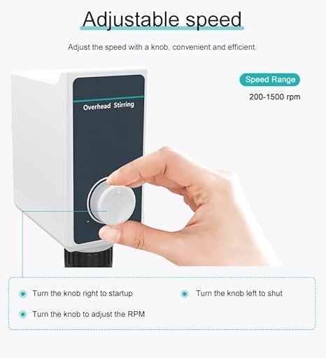 Overhead Stirrer Single Stirrer Head Unit with Max Smount of Stirring(H2O) 5L RPM 200-1500rpm Max Torque 10N.cm Max Viscosity 5000mPas 30W Power Brush Motor